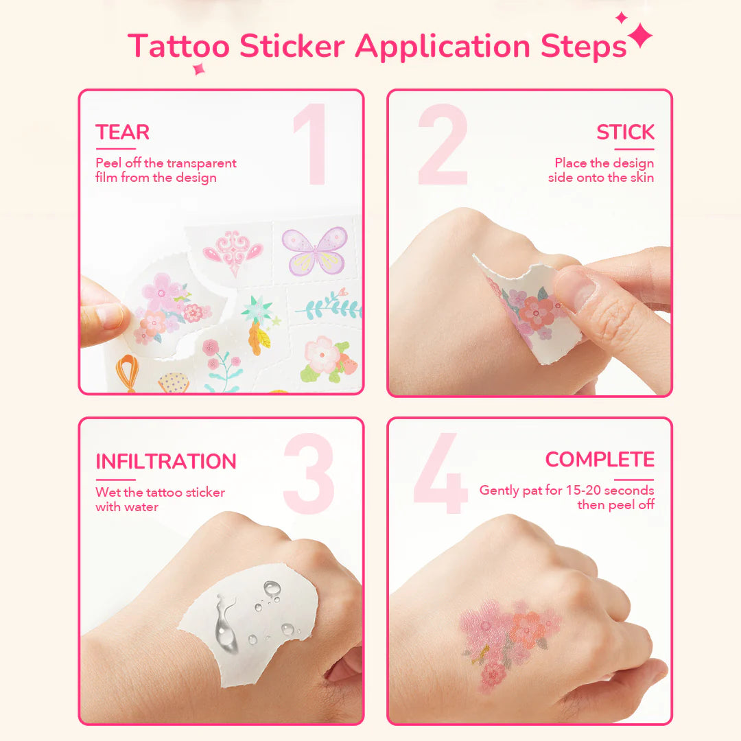 Krok po kroku aplikacja tatuażu z zestawu kreatywnego ogród elfów od Yamann