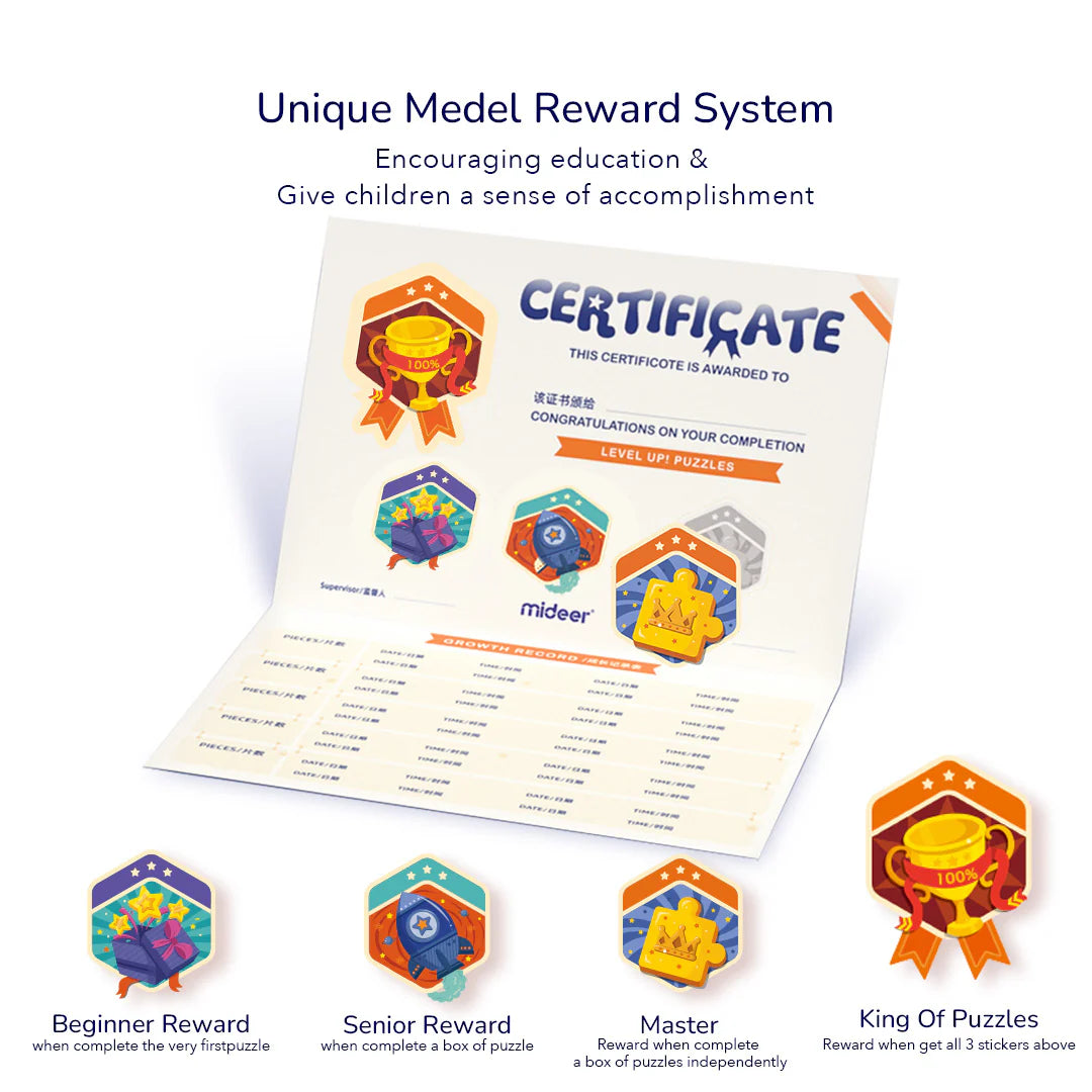 Certyfikat nagrody za poziomy trudności puzzle dla dzieci średnio zaawansowanych od Yamann
