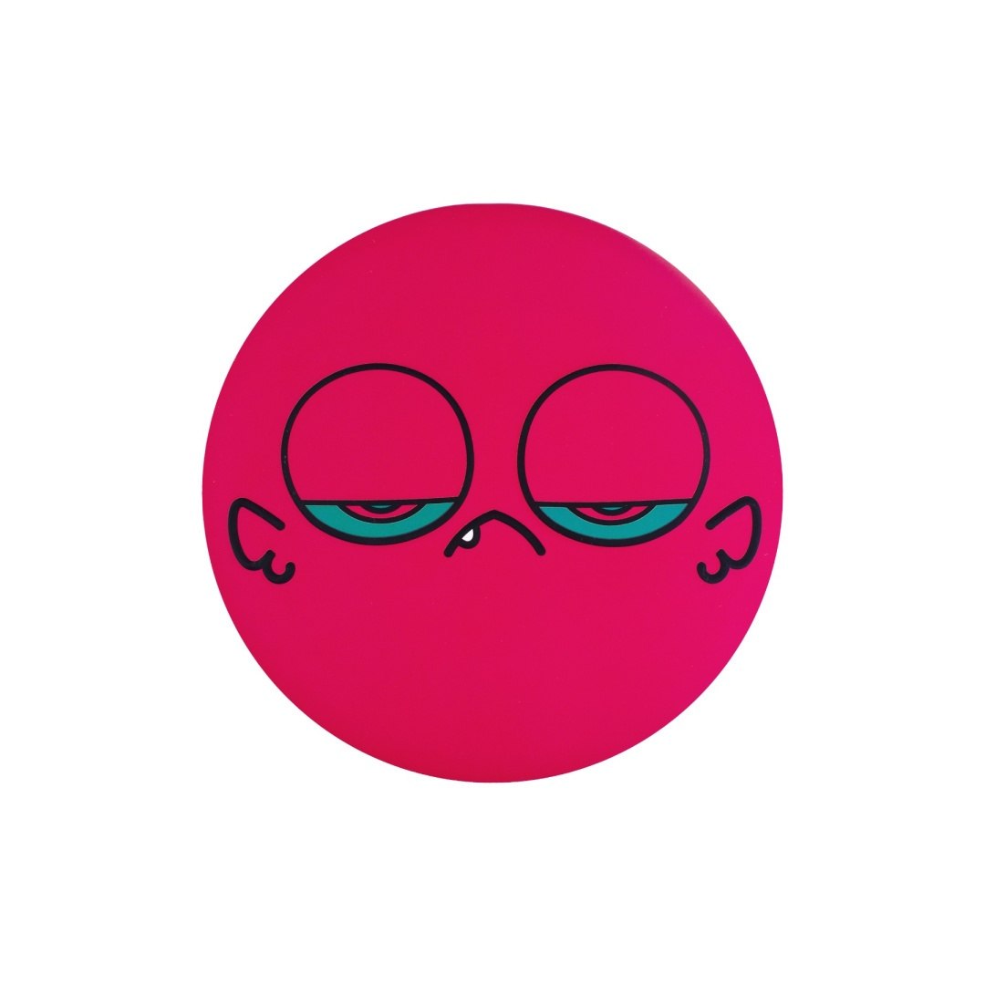Różowy frisbee dla dzieci z zabawną grafiką zmęczonej twarzy od BV JACOB COMPANY