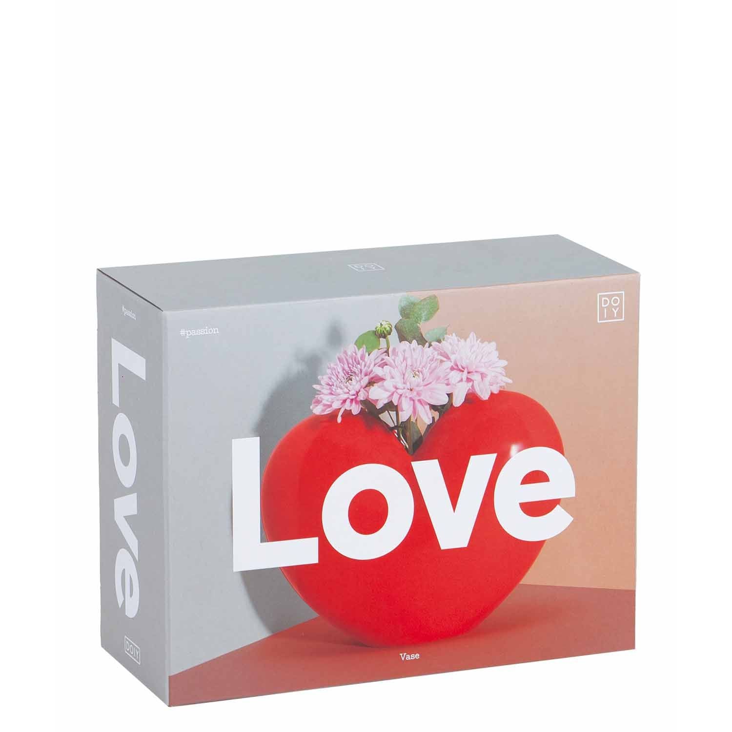 Wazon dekoracyjny czerwone serce z różowymi kwiatami w pudełku marki WABOBA AB