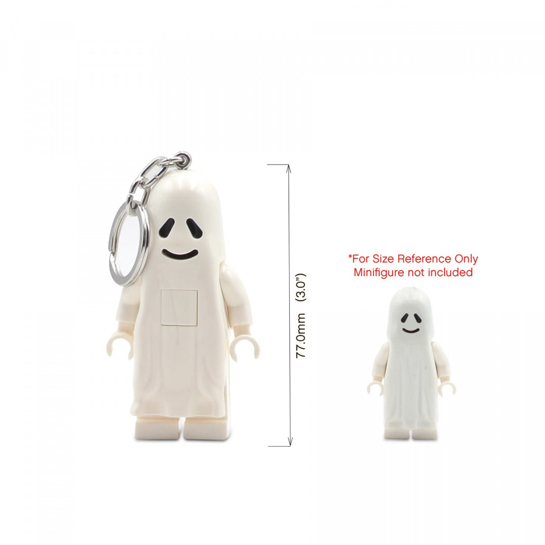 Brelok z latarką LEGO Duch biały z uśmiechniętą twarzą i metalowym kółkiem do kluczy