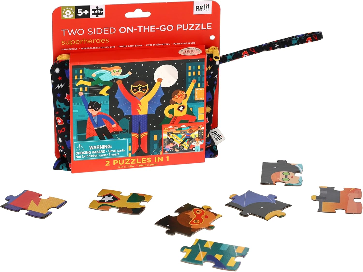 Dwustronne puzzle superbohaterowie Yamann w podróżnej saszetce z kolorowymi elementami