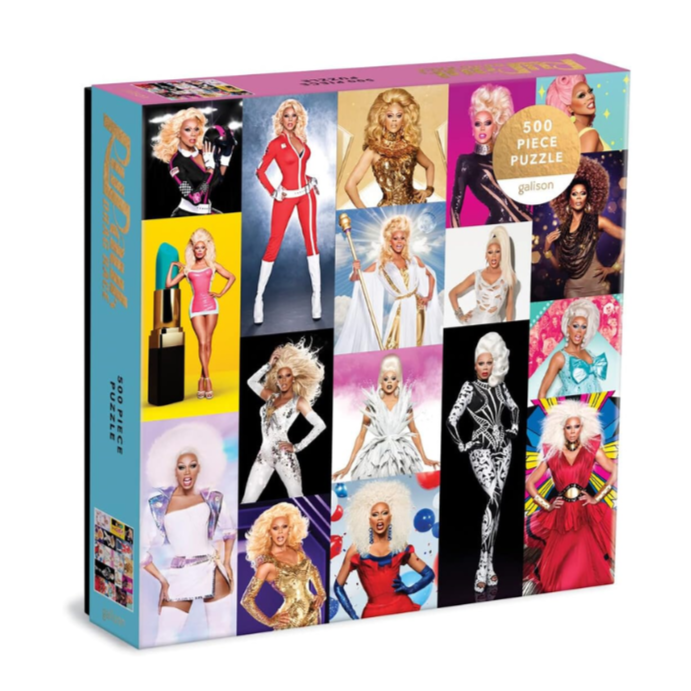 puzzle RuPaul's Drag Race 500 elementów Galison z kolorowymi zdjęciami drag queen na opakowaniu