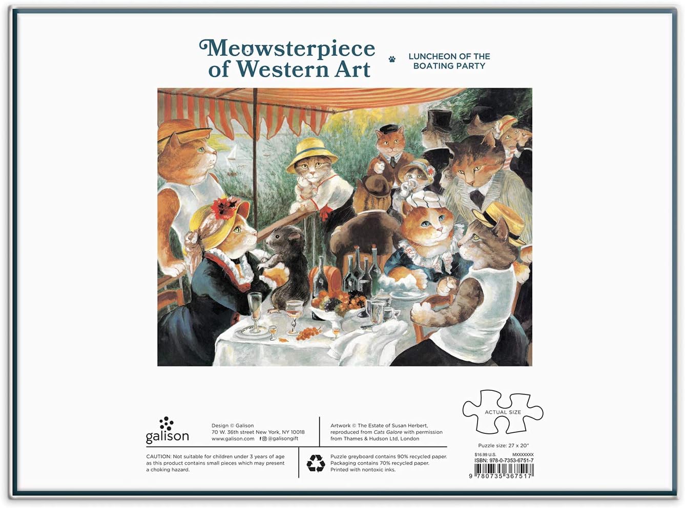 Puzzle 1000 elementów dla dorosłych z ilustracją Galison Meowsterpiece of Western Art Luncheon of the Boating Party z kotami