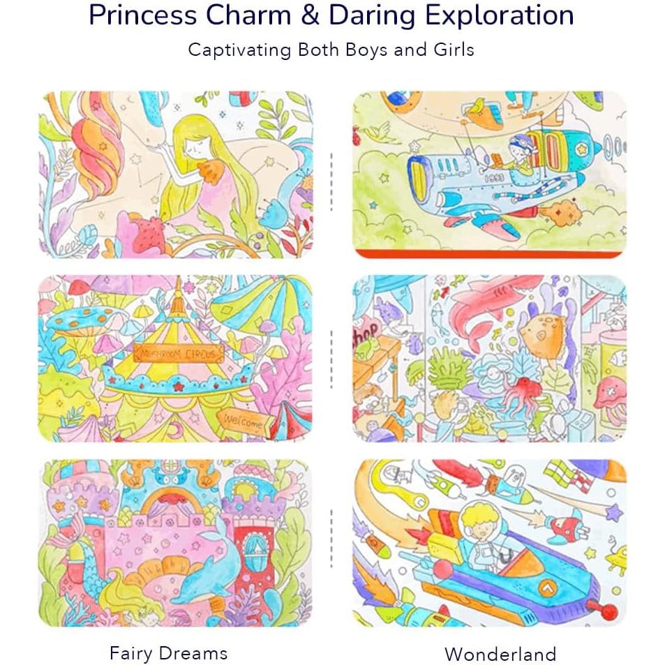 Duża kolorowanka akwarelowa dla dzieci z motywami księżniczek, podwodnego świata i fantastycznych przygód