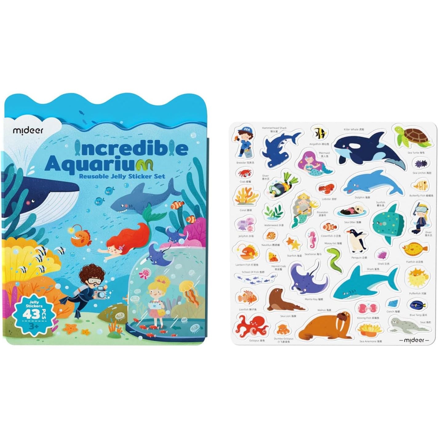 Zestaw żelowych naklejek wielorazowych akwarium z różnymi morskimi zwierzętami od WABOBA AB