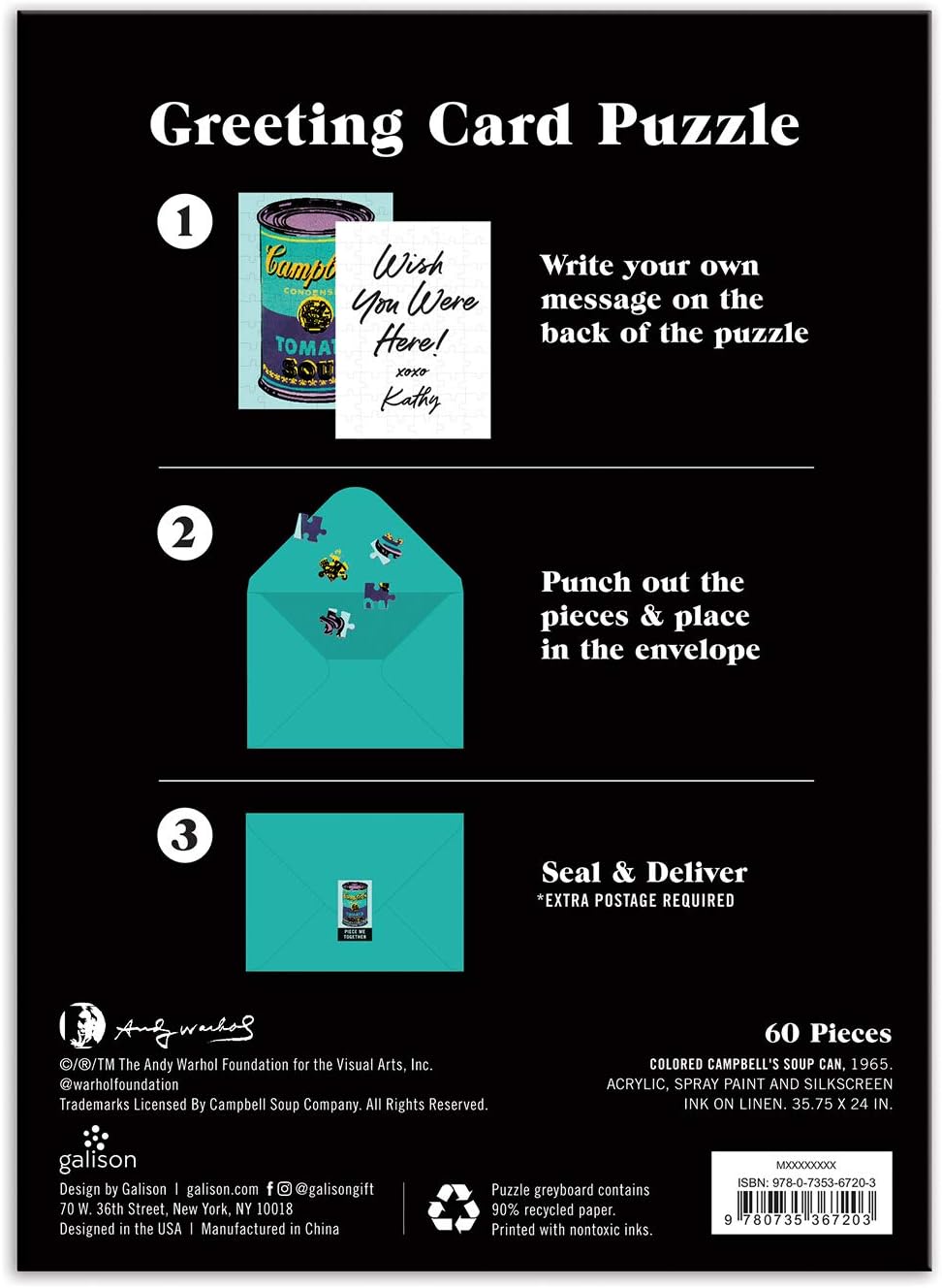 Opakowanie puzzle Andy Warhol puzzle z instrukcją personalizacji i wysyłki kartki z 60 elementów