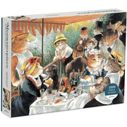 Puzzle 1000 elementów dla dorosłych Galison z ilustracją kotów bawiących się przy stole na świeżym powietrzu