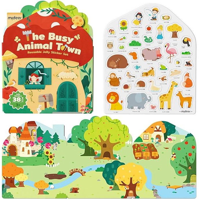 Zestaw wielorazowe żelowe naklejki zwierzęta z motywem miasteczka i lasu dla dzieci