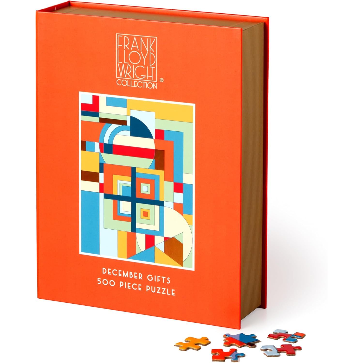 Puzzle 500 elementów dla dorosłych z kolorowym abstrakcyjnym wzorem od Galison w pomarańczowym pudełku