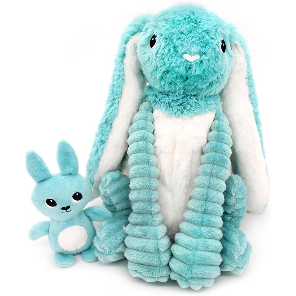 Pluszowy królik mama i dziecko w turkusowym kolorze z miękkim futerkiem od BV JACOB COMPANY