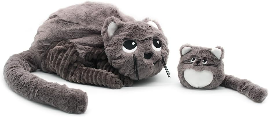 Pluszowy kot mama i dziecko od BV JACOB COMPANY w szarym kolorze miękki i przyjazny dla dzieci