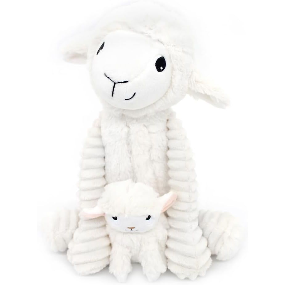 Pluszowa owca mama i dziecko w białym kolorze, miękka i przytulna zabawka BV JACOB COMPANY