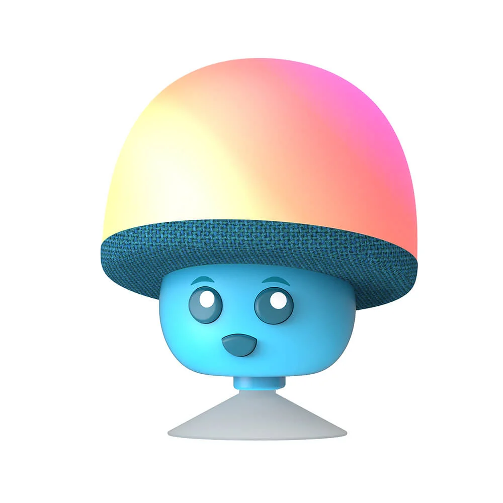 MOB świecący głośnik bezprzewodowy w kształcie niebieskiego grzybka z uśmiechniętą twarzą