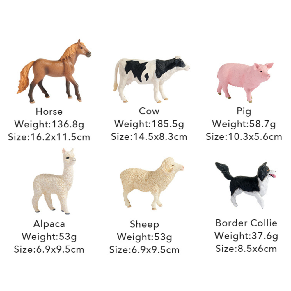 Zestaw figurek zwierząt na farmie Yamann z koniem krową świnią alpaką owcą i psem border collie