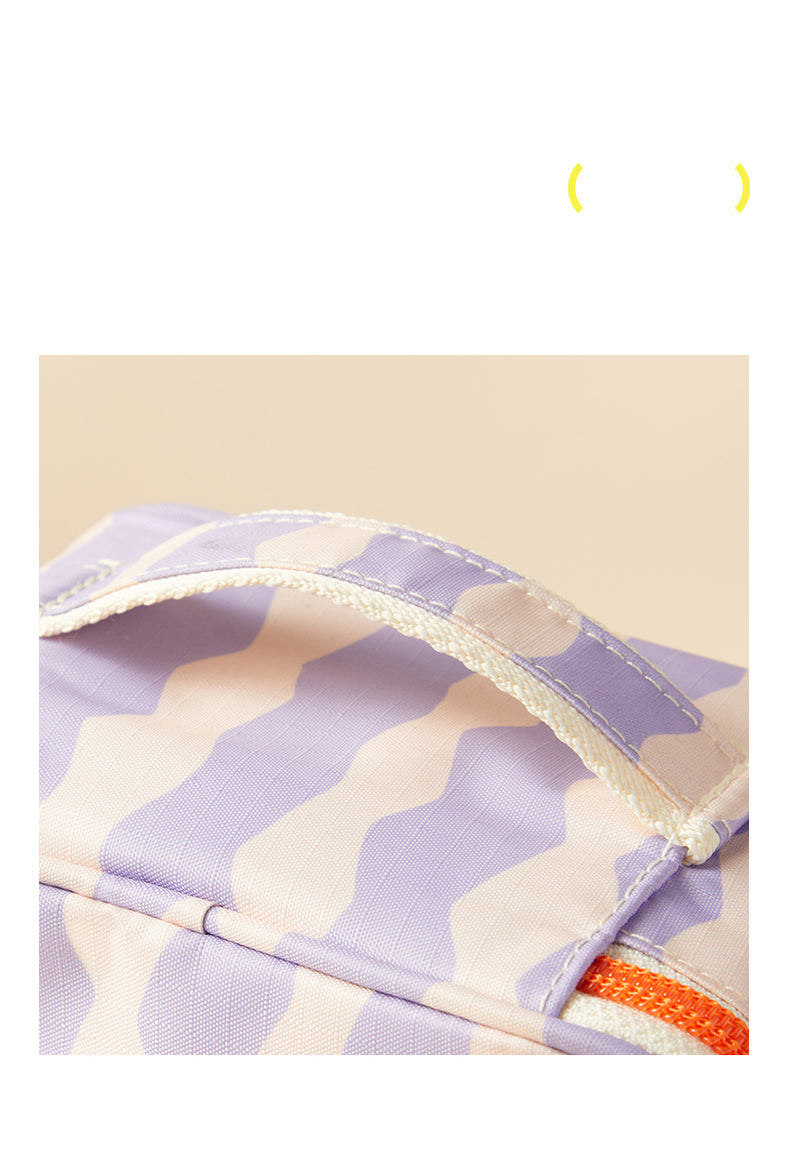 Fioletowa kosmetyczka wodoodporna dla dzieci z wytrzymałym uchwytem i pomarańczowym zamkiem