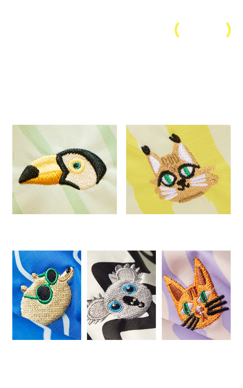 Kolorowe naszywki na wodoodpornej kosmetyczce z motywami zwierząt od MOB