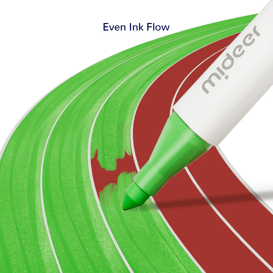 Zielony marker zmywalny dwustronny marki Yamann z równomiernym przepływem tuszu