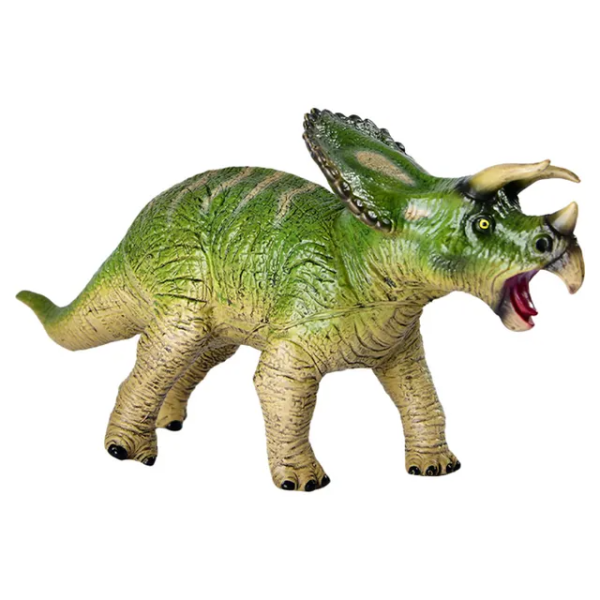 figurka triceratops ręcznie malowana w zielono-beżowych kolorach od Yamann