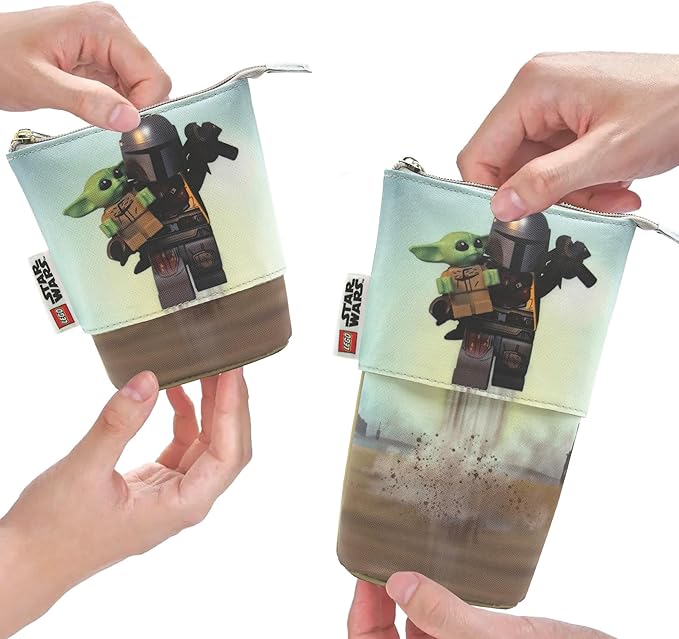 Piórnik LEGO Star Wars Mandalorian z motywem Postaci Mandalorianina i Grogu, składany z zamkiem