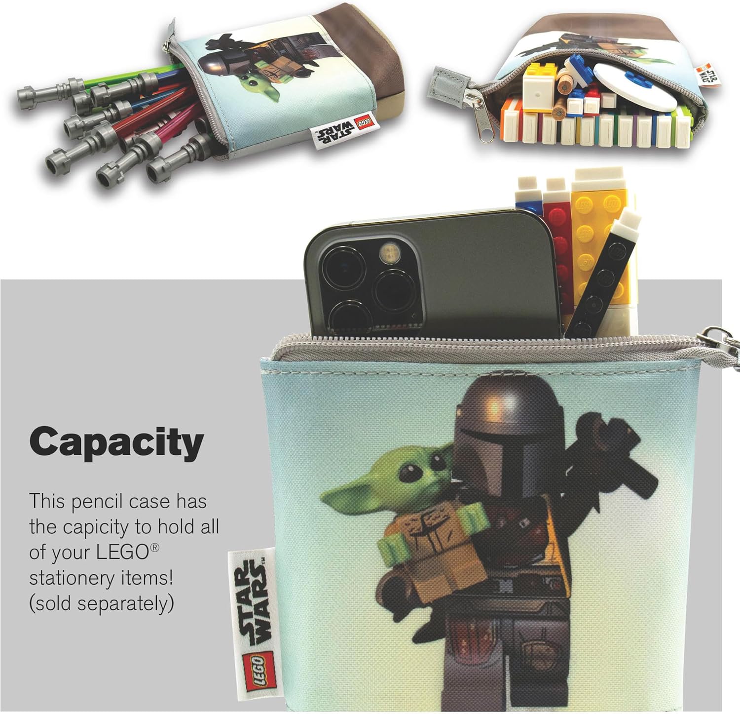 Piórnik LEGO Star Wars Mandalorian z nadrukiem postaci i miejscem na przybory szkolne