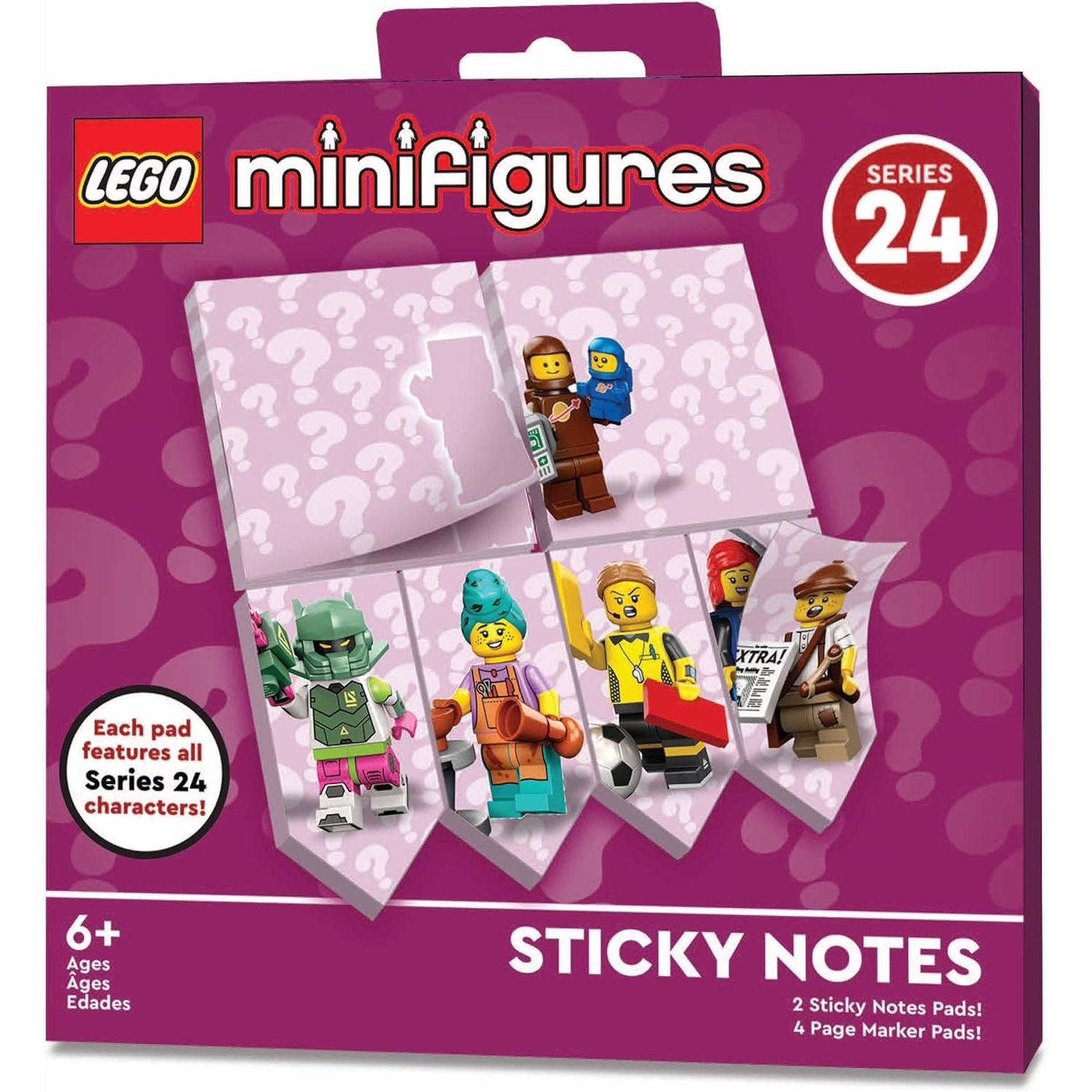 Samoprzylepne karteczki LEGO Minifigures z serii 24 z kolorowymi postaciami minifigurek