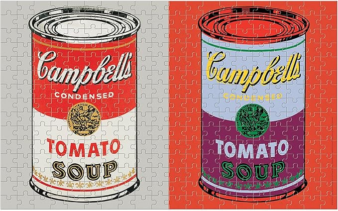 Puzzle Andy Warhol 300 elementów z motywem puszek zupy pomidorowej Campbell's w stylu pop art