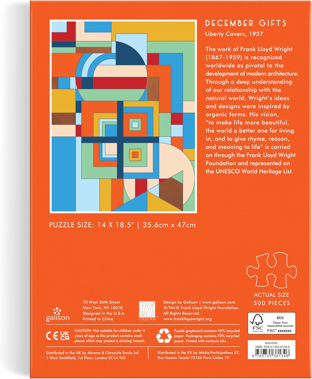 Puzzle 500 elementów dla dorosłych z abstrakcyjnym wzorem inspirowanym dziełem Franka Lloyda Wrighta