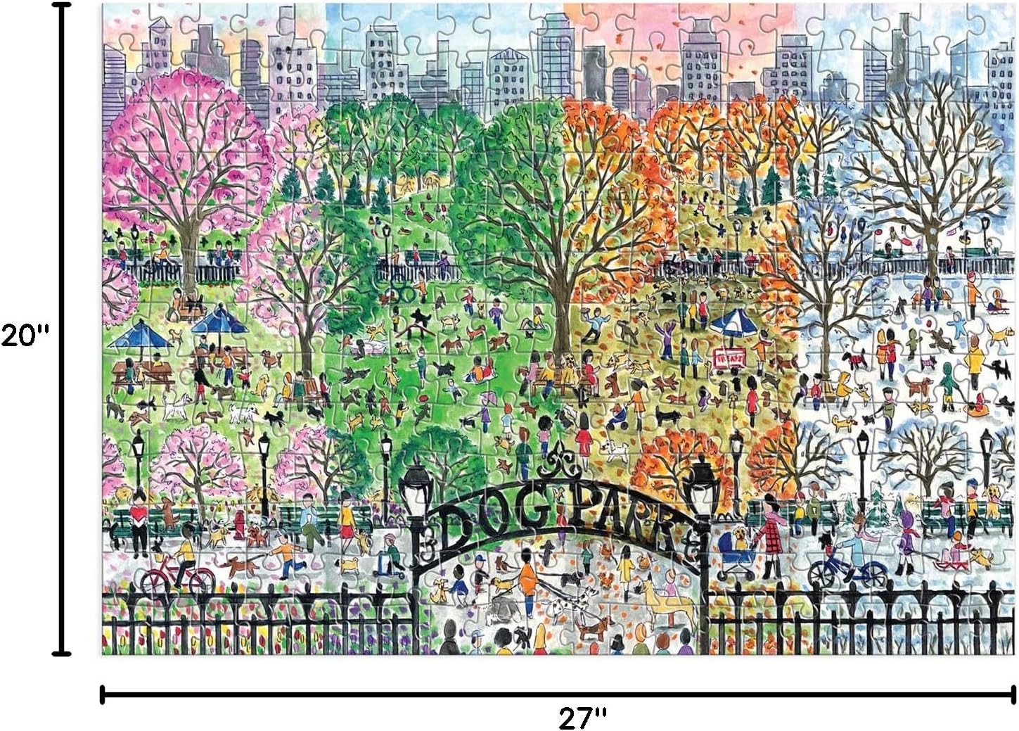 Kolorowe puzzle 1000 elementów dla dorosłych przedstawiające cztery pory roku w parku miejskim