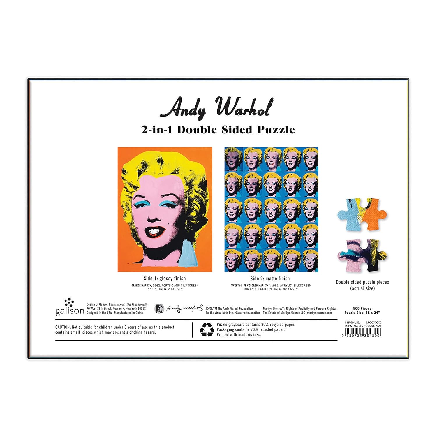 Puzzle dwustronne Andy Warhol Marilyn z dwoma obrazami Marilyn Monroe w stylu pop art Galison