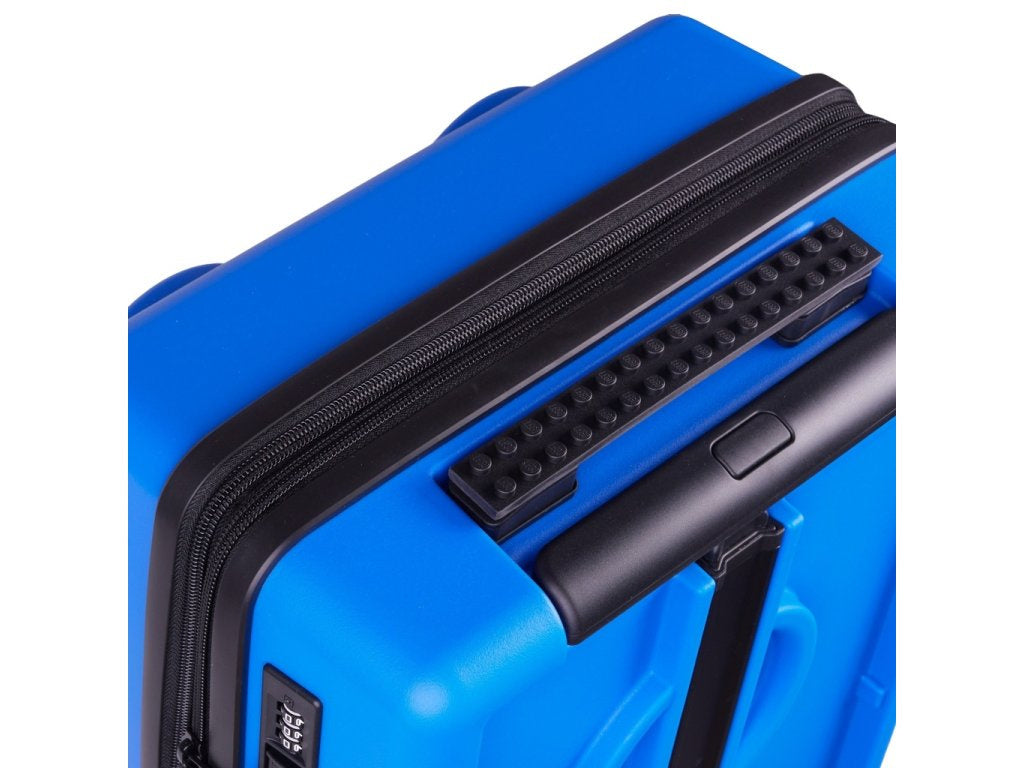 Niebieska walizka LEGO niebieska marki Yamann z czarnym zamkiem i uchwytem