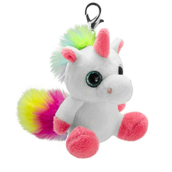 Pluszowy brelok jednorożec z kolorową grzywą i ogonem oraz różowymi akcentami