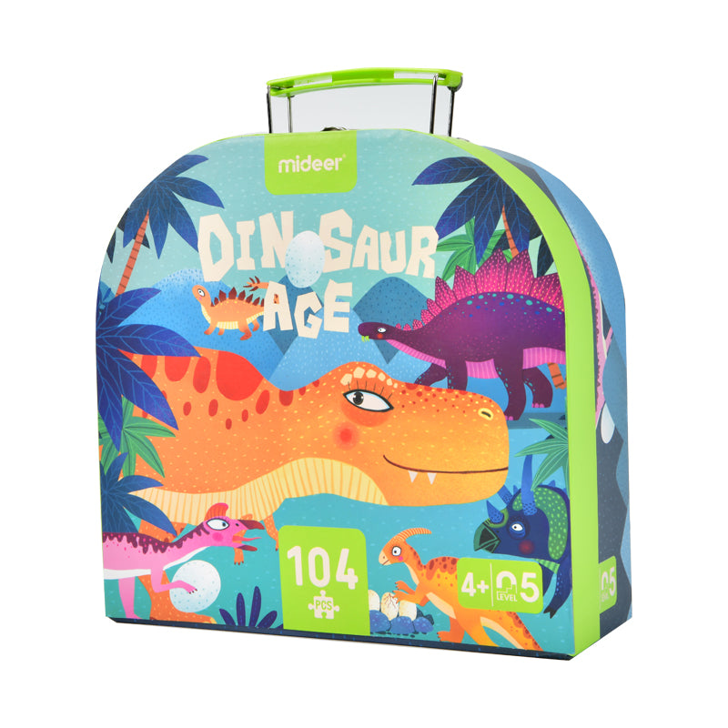 puzzle dinozaury dla dzieci marki mideer w kolorowym opakowaniu z 104 elementami