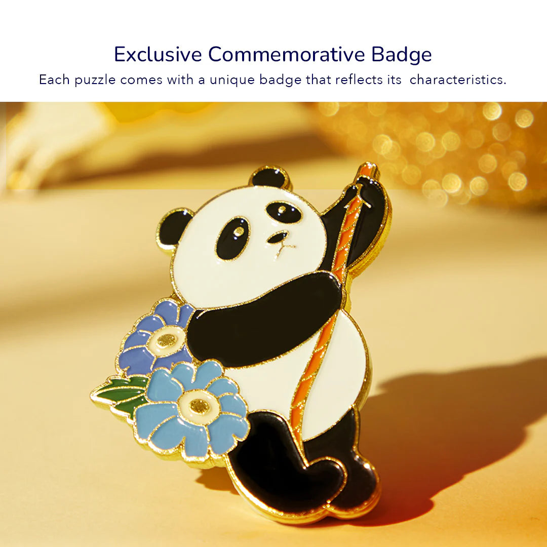 Pin z pandą i kwiatami do puzzle artystyczne 1000 elementów marki mideer