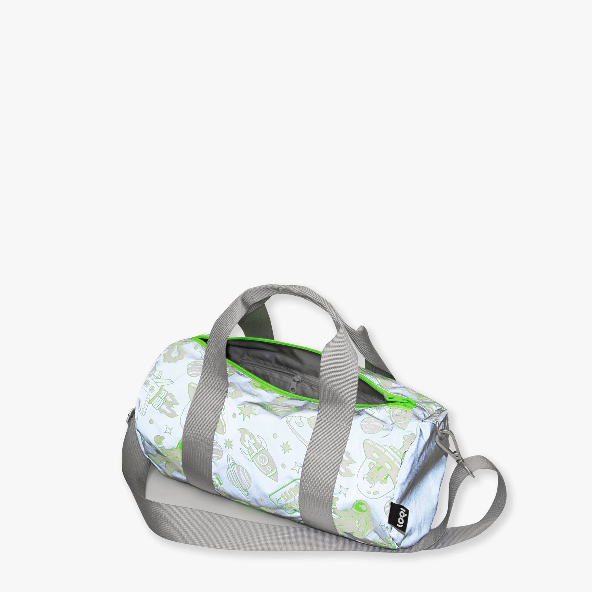 Yamann torba weekendowa reflective w jasnym kolorze z szarymi uchwytami i zielonym suwakiem