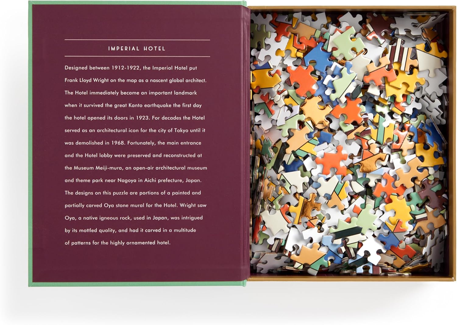 Puzzle Frank Lloyd Wright 500 elementów z motywem architektury Imperial Hotel w pudełku