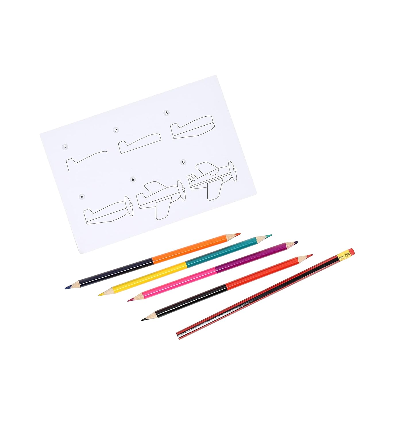 Zestaw do nauki jak rysować pojazdy dla dzieci z kredkami i instrukcją rysowania samolotu