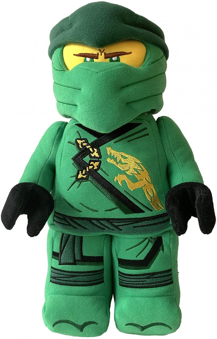 pluszak LEGO Ninjago Lloyd w zielonym stroju z czarnymi rękawicami i złotym smokiem na piersi