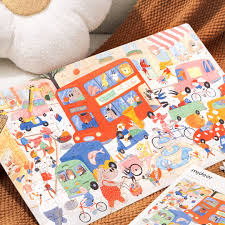 Artystyczne puzzle dla dzieci Mideer z kolorowym, zabawnym motywem miejskiej sceny