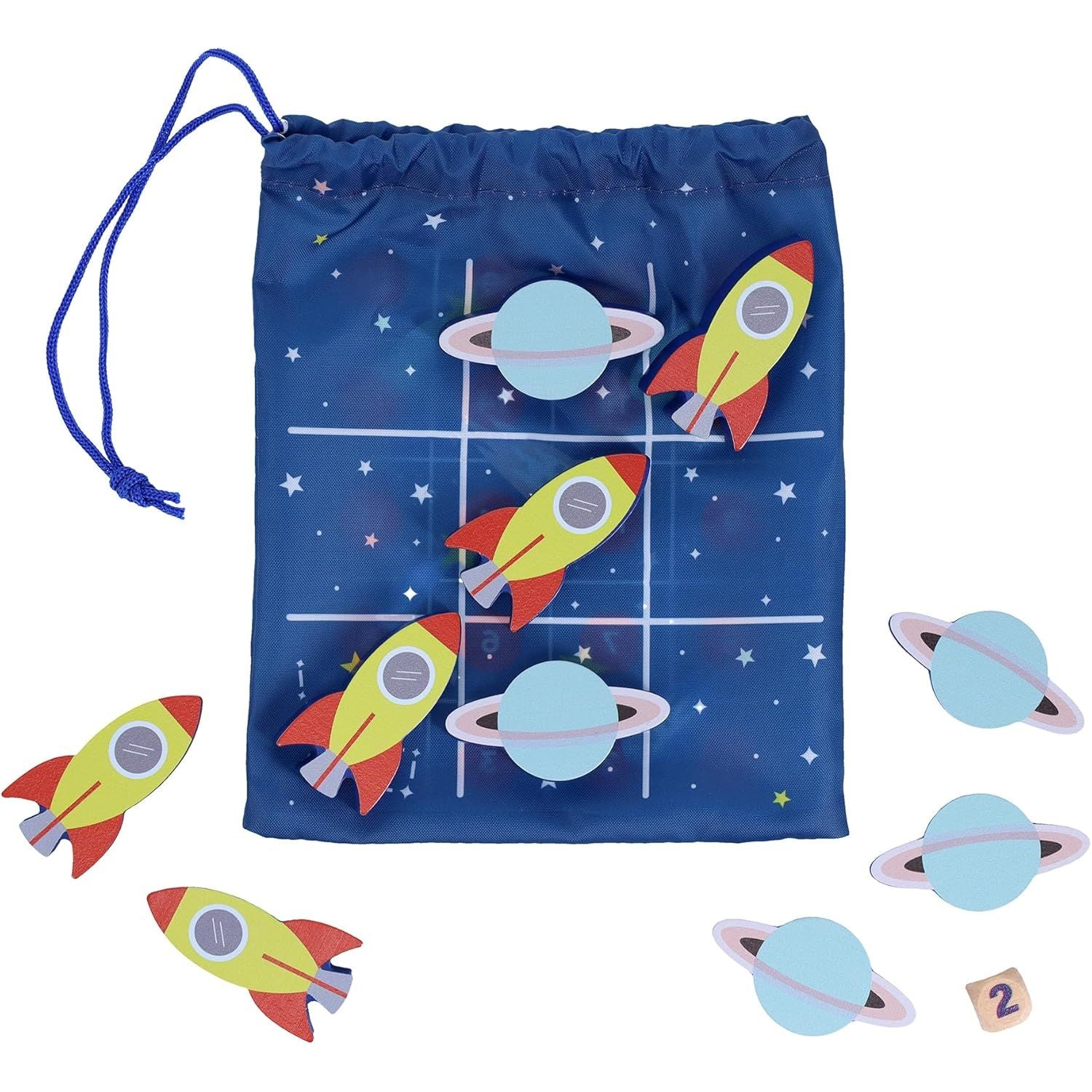 Gra podróżna dla dzieci z motywem kosmosu w woreczku na sznurek od Yamann