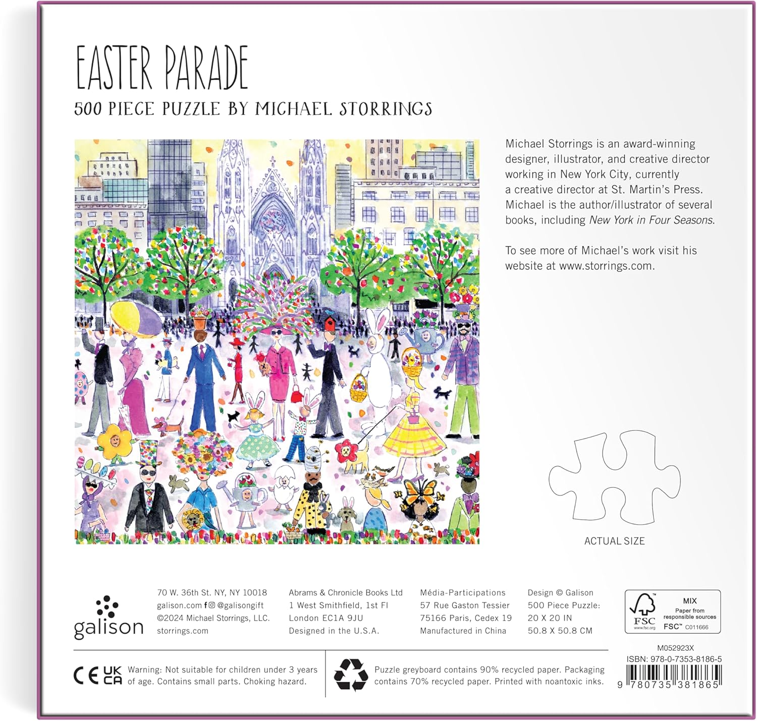 Puzzle wielkanocne 500 elementów Easter Parade od Galison z kolorową ilustracją świątecznego parady w mieście