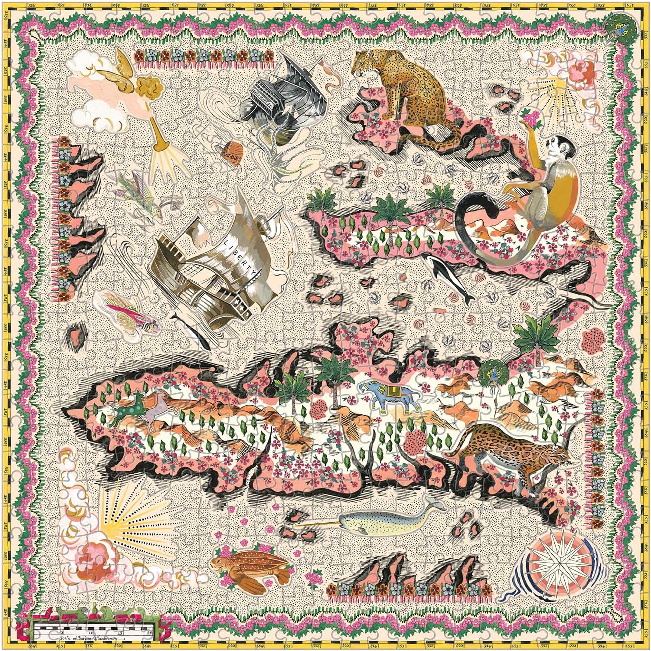 Puzzle Liberty Maxine 500 elementów z kolorową mapą i zwierzętami artystyczne puzzle Galison