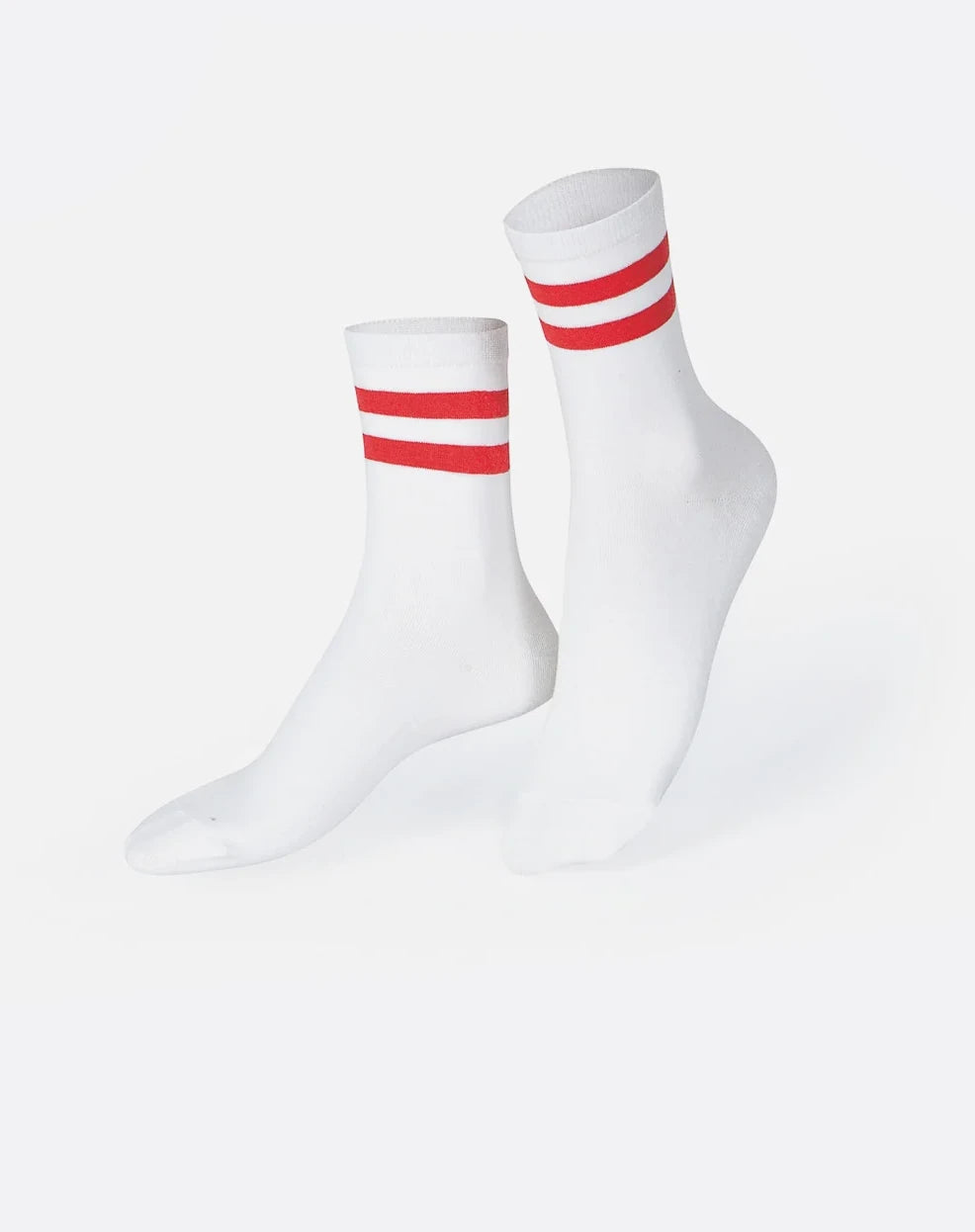 Białe skarpetki steak dla dorosłych z czerwonymi paskami na kostce od EMS