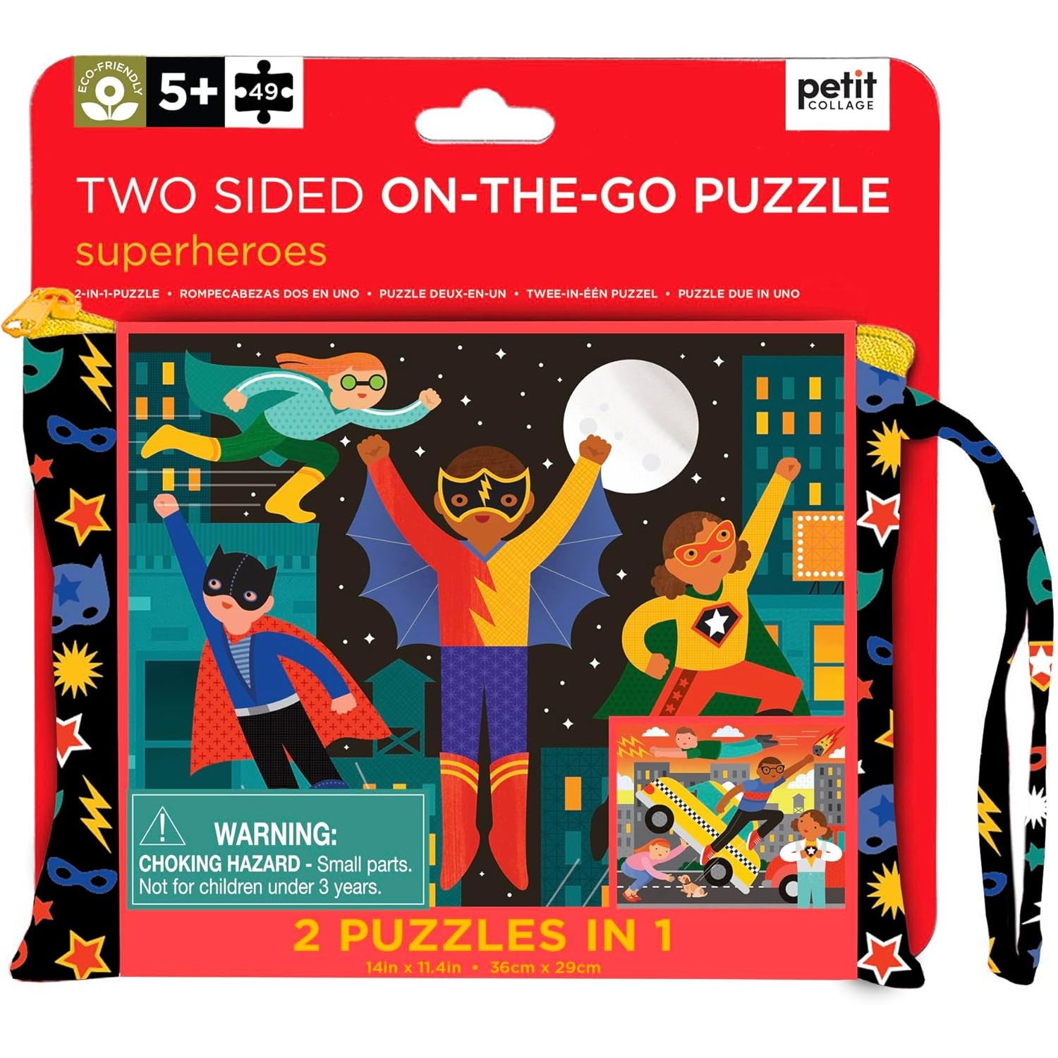 Dwustronne puzzle superbohaterowie Yamann z motywem bohaterów i miasta na przenośne układanie