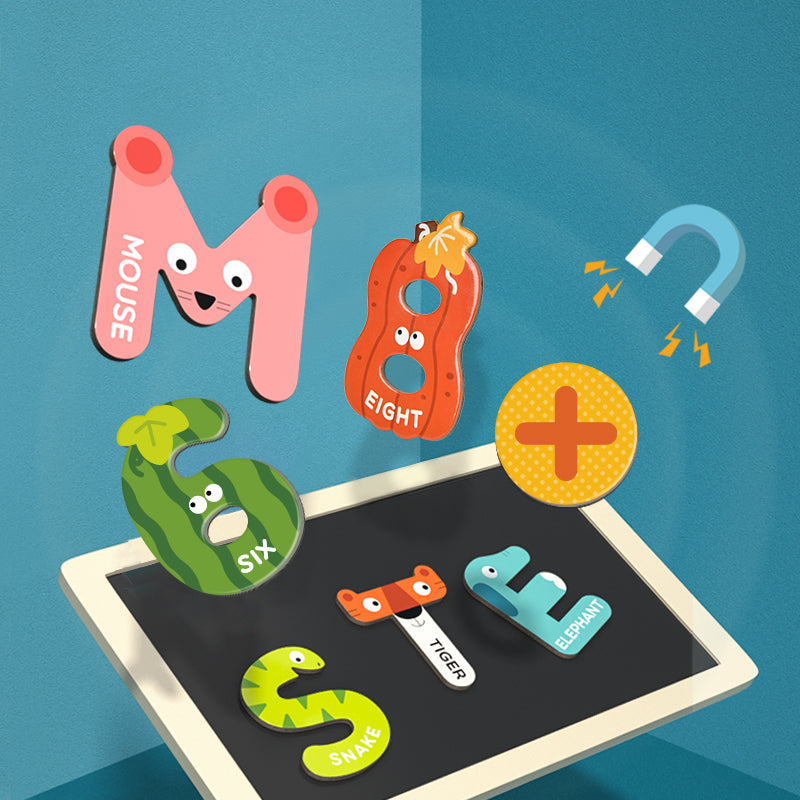 Magnetyczne liczby dla dzieci w kolorowych kształtach zwierząt na tablicy magnetycznej