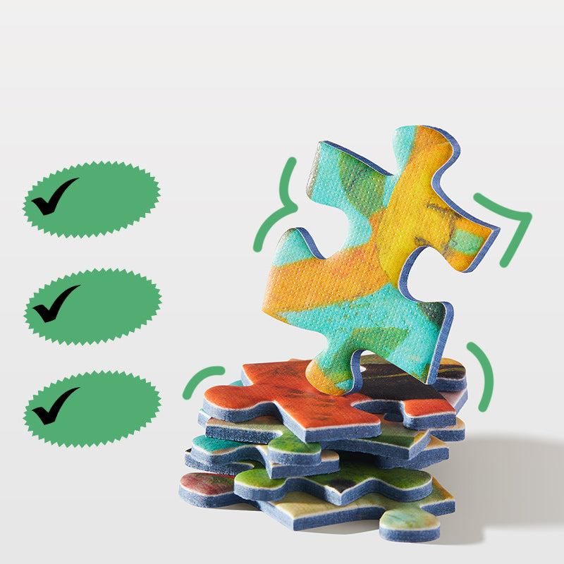 Kolorowe puzzle artystyczne 500 elementów marki mideer na białym tle z zaznaczeniami jakości