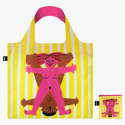 Kolorowa torba podręczna Star Couples od Yamann z żółto-białymi paskami i grafiką pary na przedzie