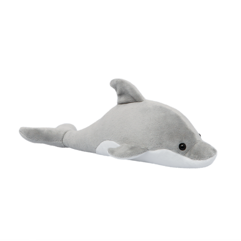 Miękki pluszak delfin butlonosy w szarym kolorze od Wild Planet na czarnym tle