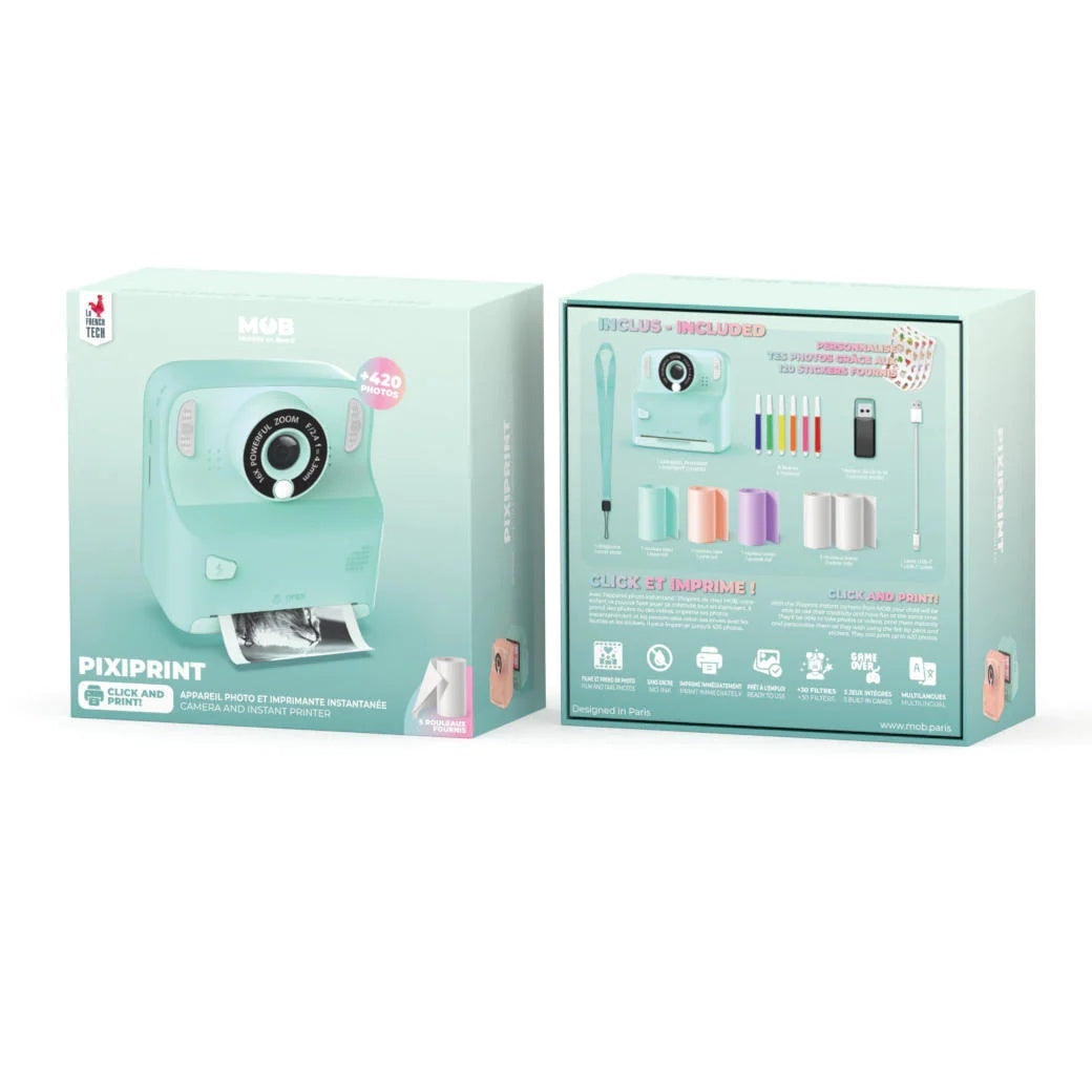 Aparat cyfrowy z funkcją drukowania Yamann w kolorze miętowym z akcesoriami w zestawie