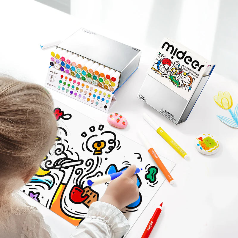 Dziecko maluje kolorowankę zestawem markerów akrylowych mideer 36 kolorów od Yamann